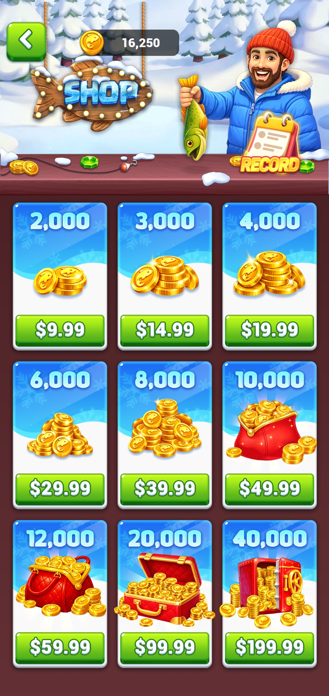 Optional in-app coin shop inside Fishing Time: Ice Strike